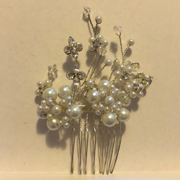 NIB Pearl Hair Piece Bridal White Silver - Picture 2 of 3